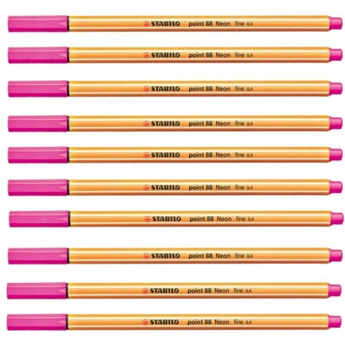 Набор 10 штук - Ручка капиллярная (линер) STABILO Point, розовая, корпус оранжевый, линия письма 0,4 мм