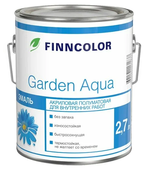 Эмаль акриловая Finncolor Garden Aqua база А, белая, полуматовая (2,7л)