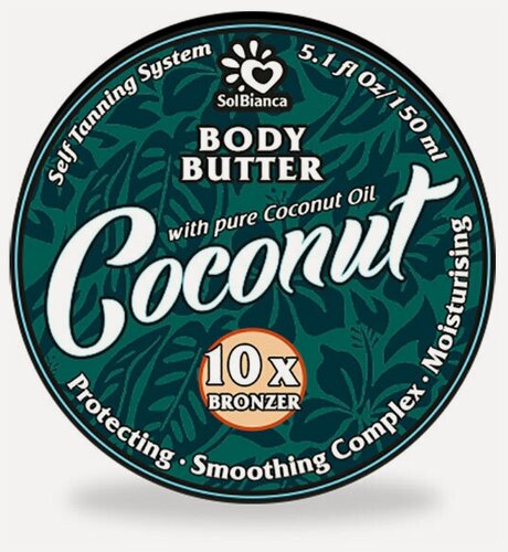 Изображение товара SOLBIANCA Coconut Твердое масло - автозагар для тела с маслом кокоса, маслом ши и бронзаторами, 150 мл