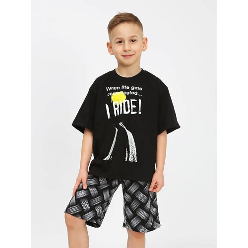 фото Костюм для мальчика - чёрный - надпись , размер 110 ивашка