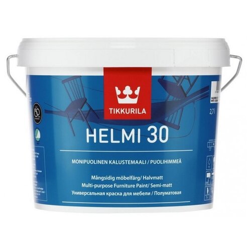 Краска акриловая Tikkurila Helmi 30 полуматовая белый 2.7 л 3.2 кг краска для мебели tikkurila helmi 30 основа с 2 7 л