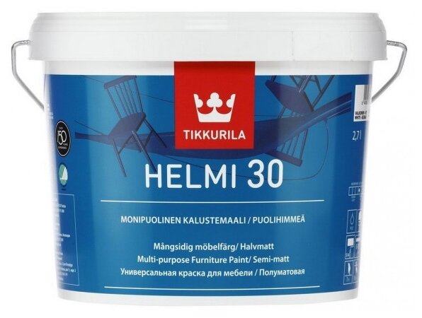 Краска акриловая Tikkurila Helmi 30 полуматовая белый 0.9 л 1.22 кг