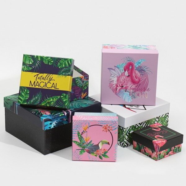 Набор коробок 6 в 1, упаковка подарочная, "Фламинго", 10.2 x 10.2 x 6 - 20 x 20 x 11 см
