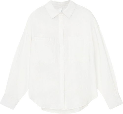 Рубашка Sela, оверсайз, на пуговицах, длинный рукав, карманы, манжеты, однотонная, размер 146, белый