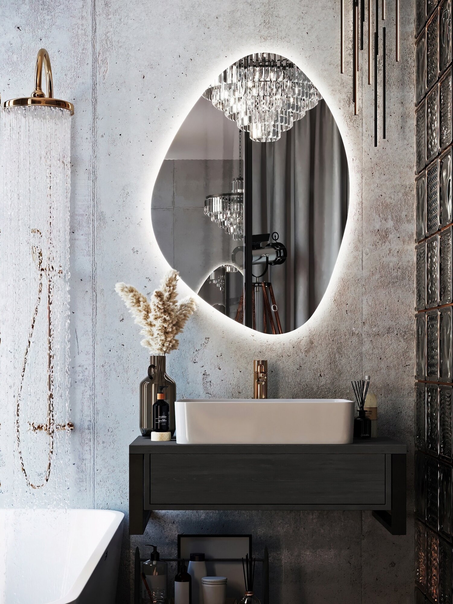 Зеркало для ванной Дижон с подсветкой 60x85 см цвет серый