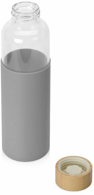 Стеклянная бутылка для воды в силиконовом чехле, серый - фотография № 3