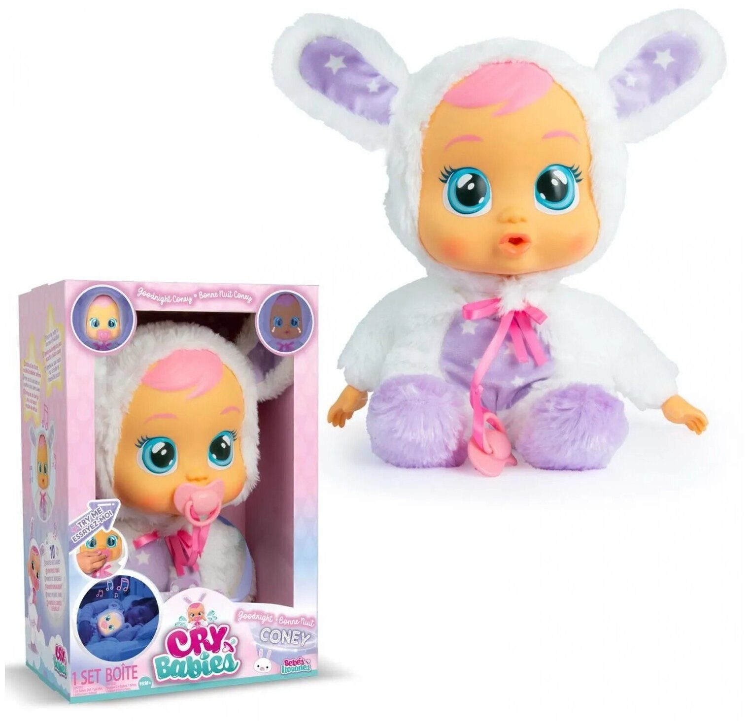 Кукла IMC toys CRY BABIES Плачущий младенец Goodnight Coney, 30 см Мягкое тело, LED подсветка