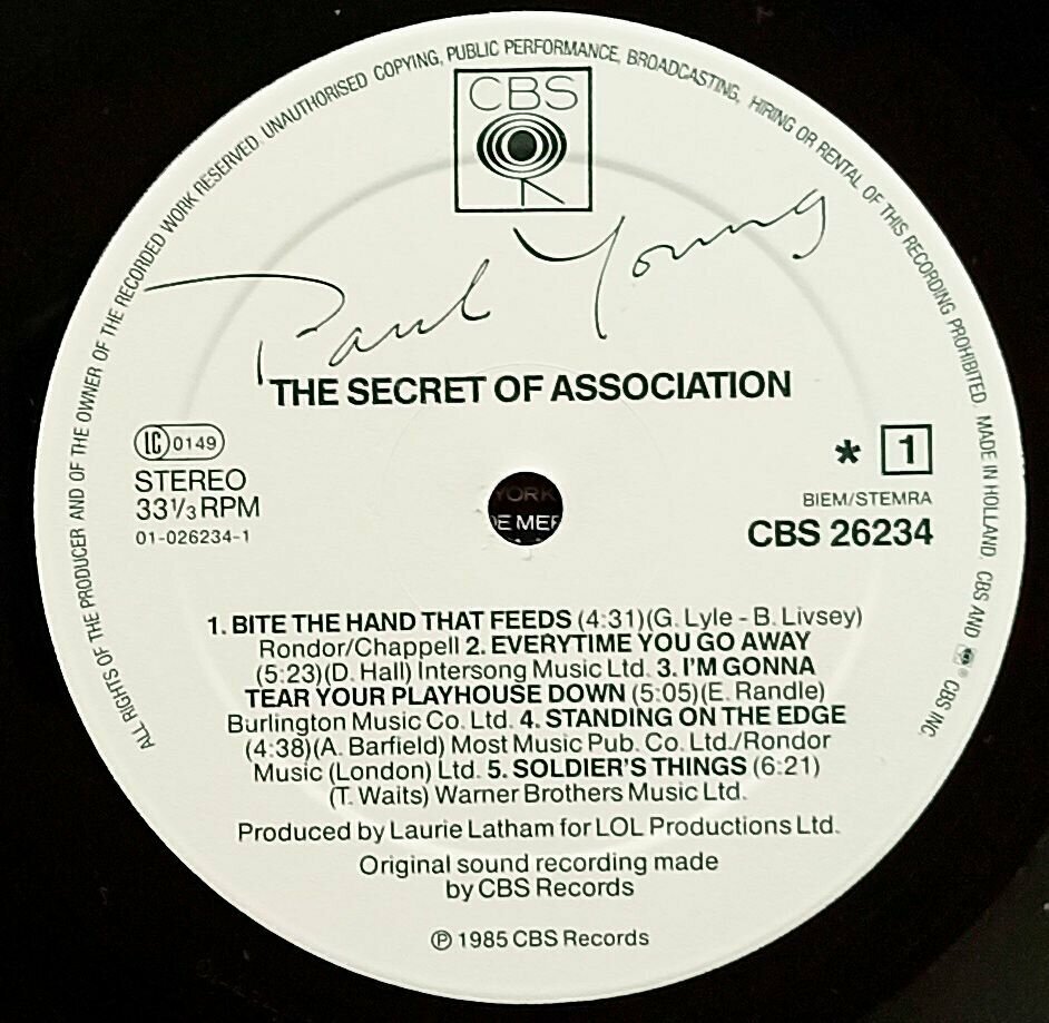 Paul Young. The Secret Of Association (Holland, 1985) LP, EX