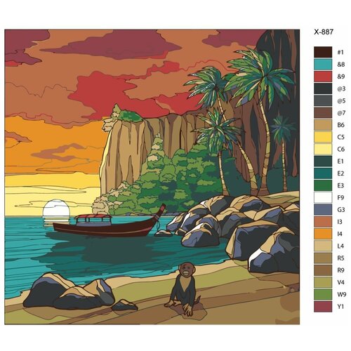 Картина по номерам X-887 Закат на берегу моря 40х40 картина по номерам природа пальма на берегу моря на закате