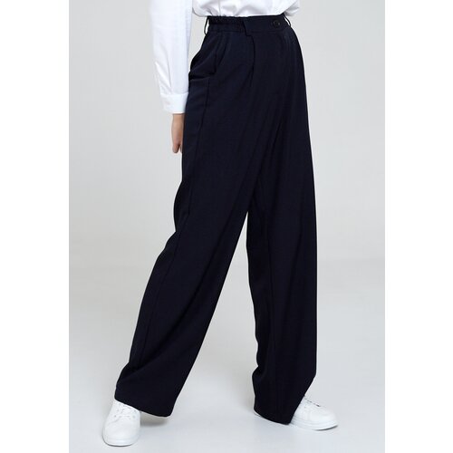 фото Брюки женские лидия темно-синие размер 46/базовые широкие брюки/с карманами/весна/лето/осень/повседневные/деловой образ/ демисезон irina egorova