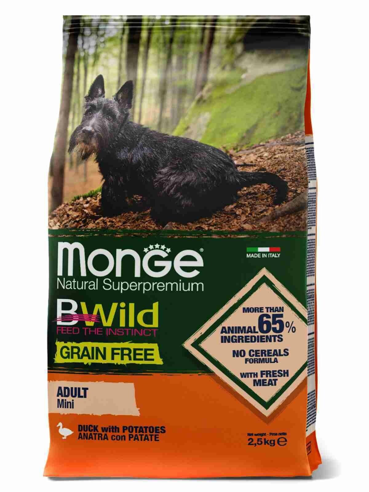Сухой корм Monge Grain Free Mini для взрослых собак беззерновой мелких пород, утка/картофель, 2.5кг - фото №14