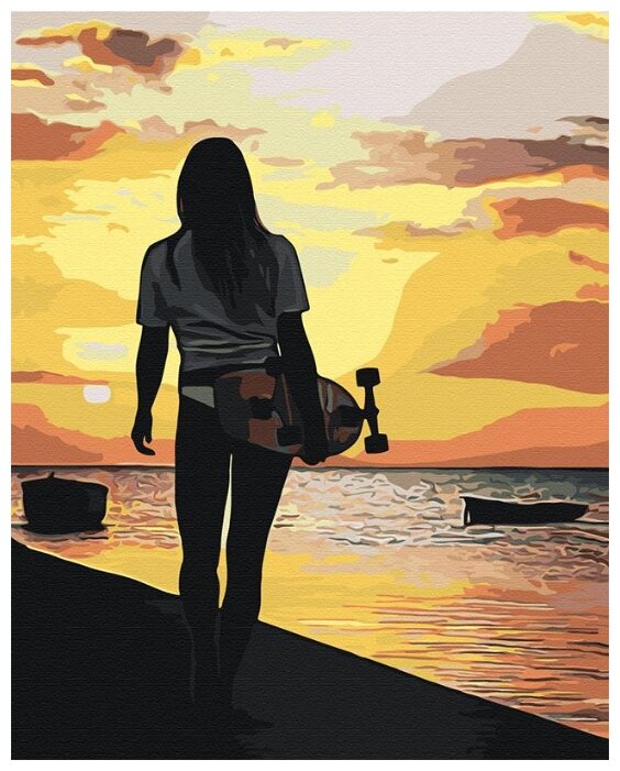 Девушка со скейтбордом Раскраска картина по номерам на холсте