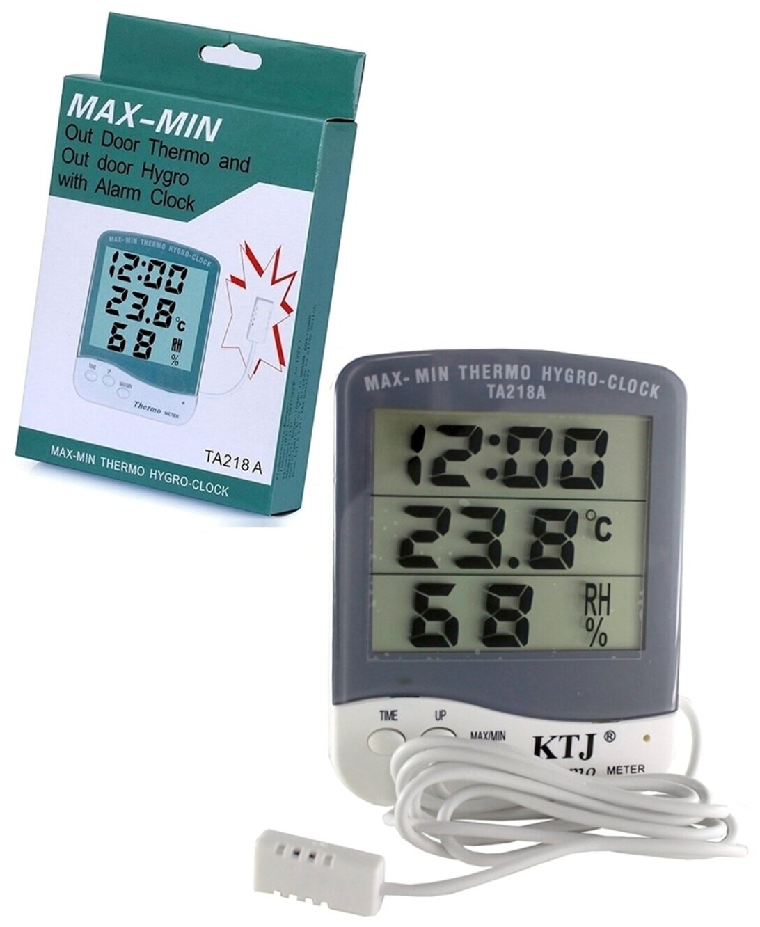 Термометр/ термометр гигрометр цифровой / выносной датчик/ TA-218A цвет белый - фотография № 5