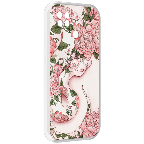 Чехол MyPads змея-в-розовых-цветах женский для Poco C40 задняя-панель-накладка-бампер