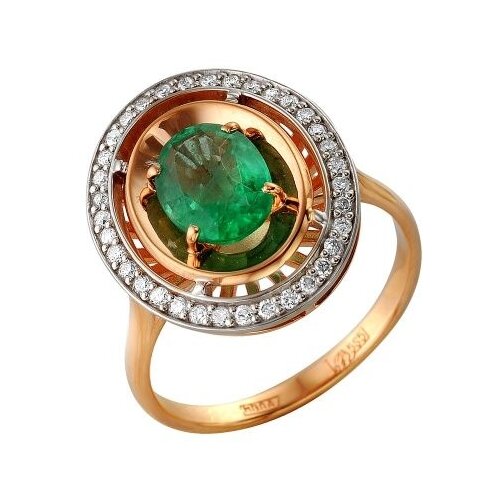 Кольцо Master Brilliant, красное золото, 585 проба, изумруд, бриллиант, размер 17.5, зеленый