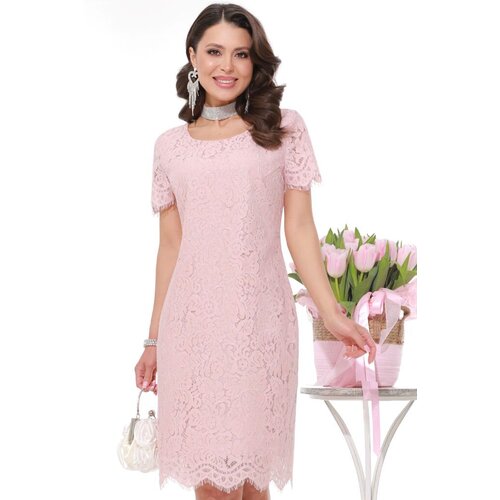 фото Платье полуприлегающее, миди, размер 52, розовый бизнес стиль