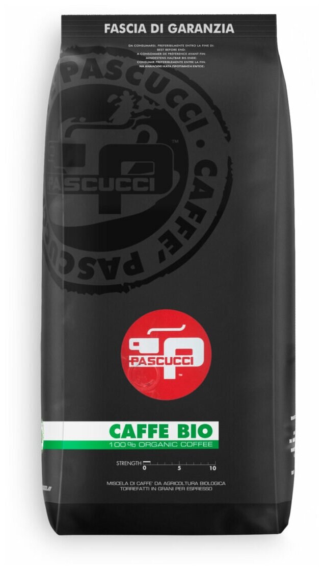 Кофе зерновой Pascucci BIO, 95% арабика, 5% робуста пакет 1000 г.