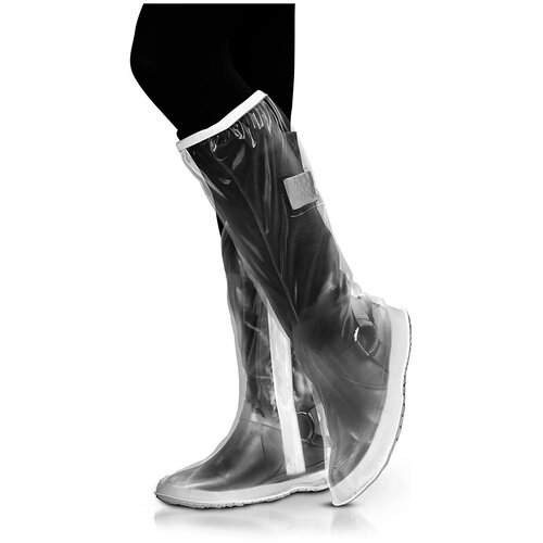 Чехлы для обуви защитные водонепроницаемые 4шт (2 пары) на резиновой подошве L. Бахилы сапоги сверхпрочные высокие до колена, чехлы от дождя и грязи