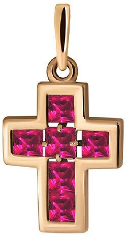 Крестик MAGIC STONES, красное золото, 585 проба, рубин