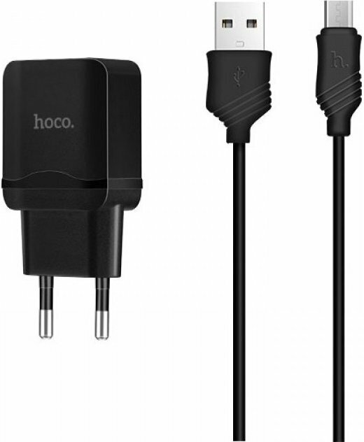 Сетевое зарядное устройство (СЗУ) Hoco C22A (USB) + кабель MicroUSB, 2.4 А, черный