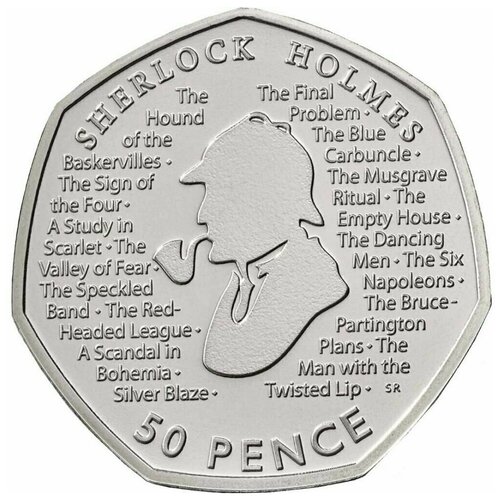Монета 50 пенсов Шерлок Холмс. Великобритания, 2019 г. в. Состояние UNC (из мешка)