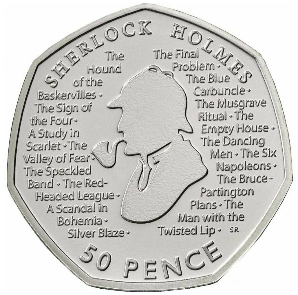 Памятная монета 50 пенсов Шерлок Холмс. Великобритания, 2019 г. в. Монета в состоянии UNC (из мешка)