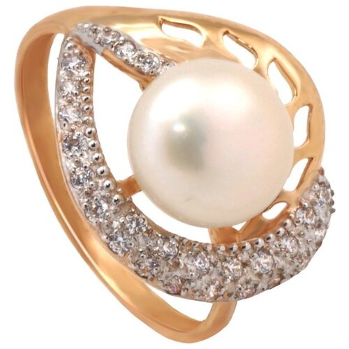 фото Примаэксклюзив кольцо с жемчугом и фианитами из красного золота 190-1-501р, размер 19