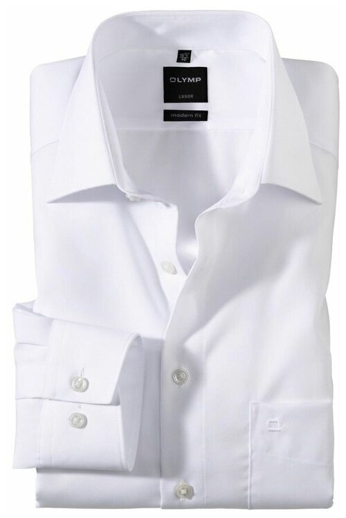 Рубашка Olymp, повседневный стиль, полуприлегающий силуэт, воротник кент, длинный рукав, карманы, размер 52, белый
