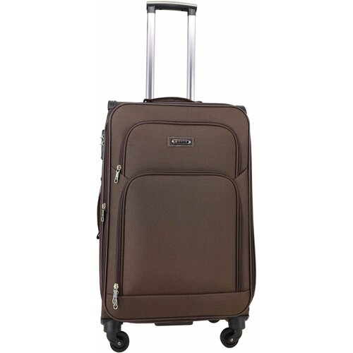 Чемодан Рион+ (RION+) R457, Тканевый, L (72 см), 70 литров, 4 колеса, супер-легкий, 3,1 кг., коричневый