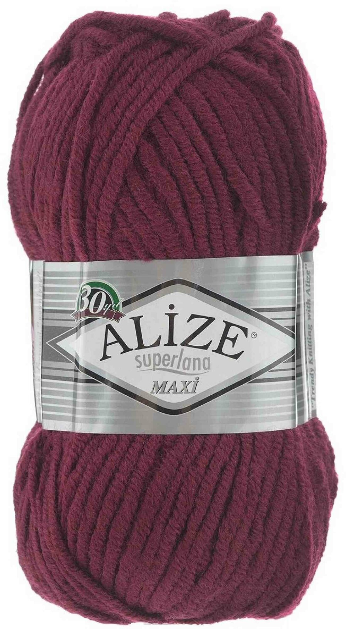 Пряжа Alize Superlana Maxi бордовый (57), 25%шерсть/75%акрил, 100м, 100г, 2шт