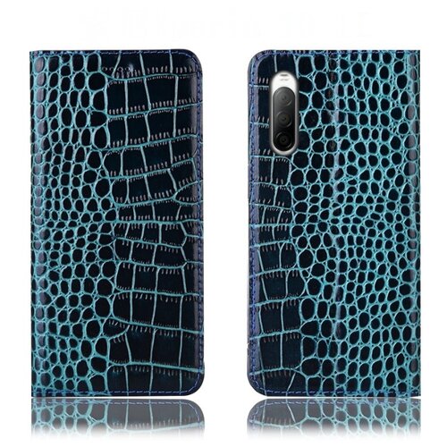 фото Чехол-книжка mypads premium для sony xperia 1 ii из качественной импортной натуральной кожи теленка с фактурной прошивкой рельефа кожи крокодила экзотический синий
