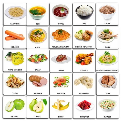 Набор карточек Не по годам PECS Еда 5x5 см 48 шт.