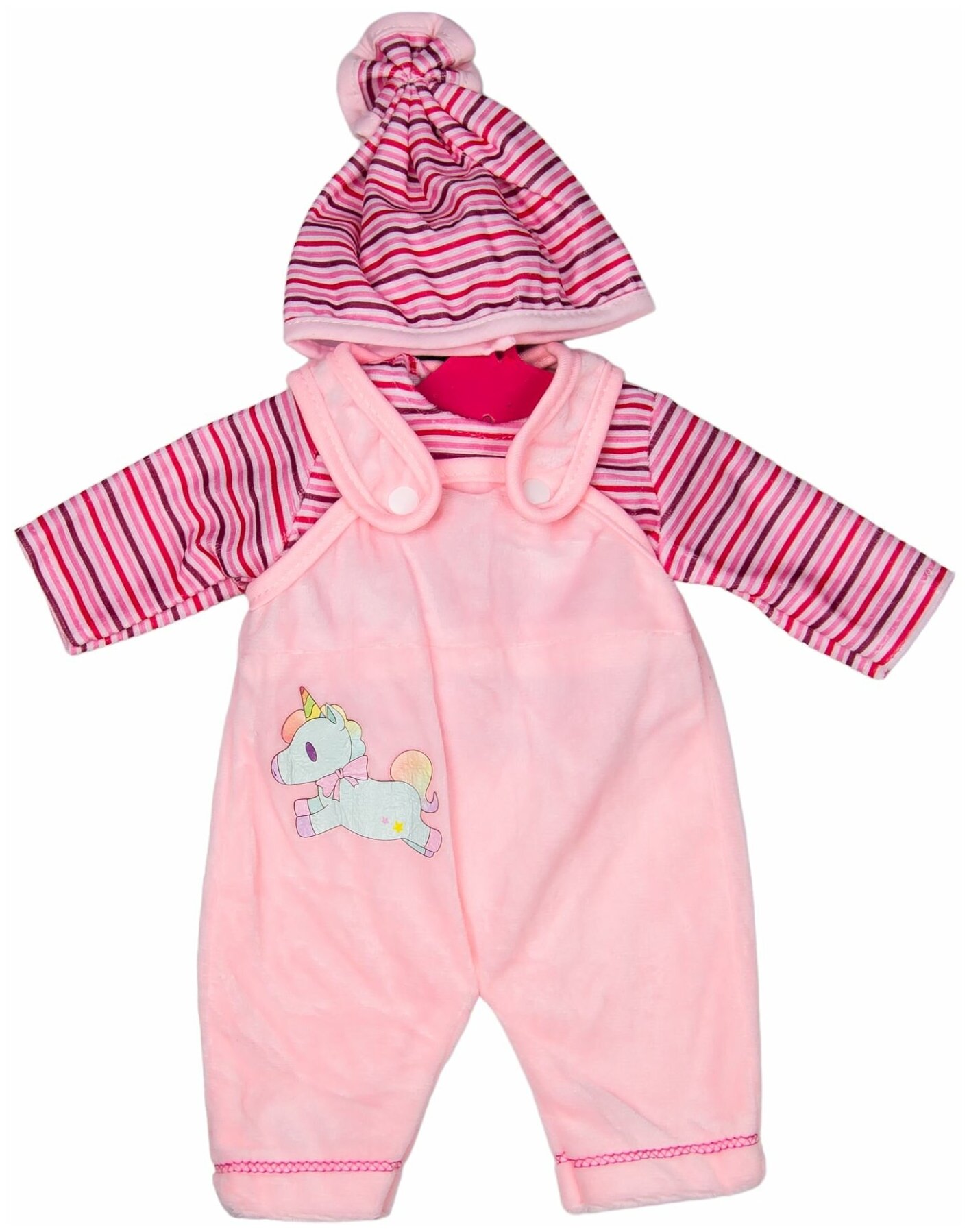 Одежда для куклы ростом 35 - 42 см, розовый комбинезон с единорогом, майка, шапка для пупса, GC18-54
