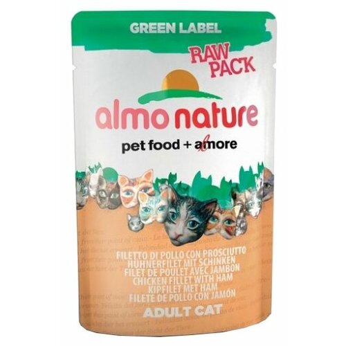 almo nature паучи курица в желе для кошек classic nature jelly cat chicken 0 055 кг х 24 шт Влажный корм для кошек Almo Nature Green Label, с тунцом, с курицей, с ветчиной 24 шт. х 55 г (мини-филе)