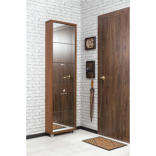 Шкаф обувной Люкс, Орех 5 секции, плюс, фасад зеркало