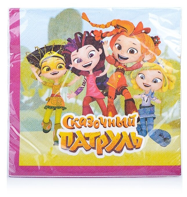 Салфетки бумажные трехслойные Сказочный патруль, зелено-голубые, 33x33см, 12шт. - фото №3