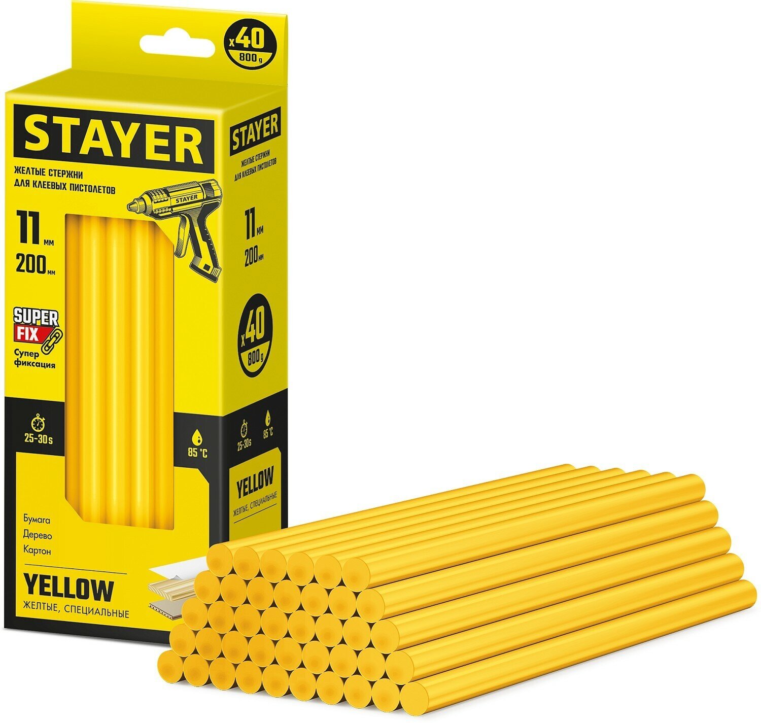 STAYER Yellow жёлтые 11х200 мм, 40 шт, Клеевые стержни (2-06821-Y-S40)