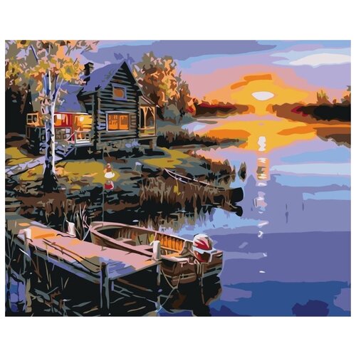 Картина по номерам Дом у речки на закате, 40x50 см картина по номерам дом у моря 40x50 см
