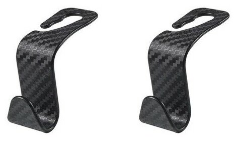 фото Крючок автомобильный - 2 шт. Карбон / держатель для пакетов / вешалка на подголовник для авто