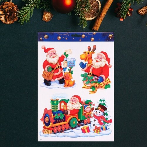 Наклейки на окна Sima-land Новогодние Дед Мороз, поезд, 41х29 см (7865843) наклейка для окон sima land новогодние игрушки 21 5х15 5 см