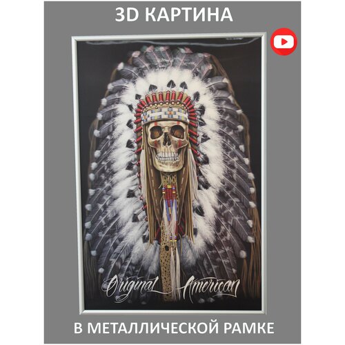 Постер, 3D картина в алюминиевой рамке, Индеец скелет, 49х33 см