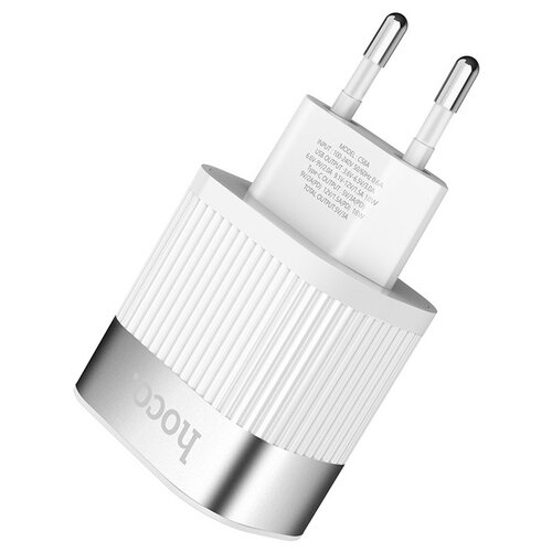 фото Сетевое зарядное устройство быстрое pd 3.0+qc 3.0 usb+usb type-c hoco c58a prominent - белое
