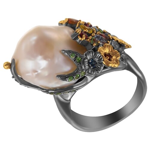 фото Element47 кольцо из серебра 925 пробы с барочным жемчугом, сапфирами, родолитами и цаворитами r1381bq_ko_sm_rh_tv_wb_001_bj, размер 18.5