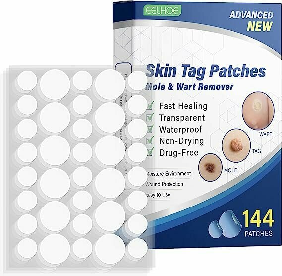 Domary Patch Wart Remover для удаления бородавок на коже с натуральными ингредиентами, 144 штук, ингредиенты: эфирное масло чайного дерева, туя восточная, витамин E, рудбэкия, размер 93*62 мм, вес упаковки 13г, размер упаковки 96*65*10мм, для всех типов
