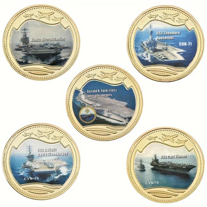 Набор из 5 золотых памятных монет в стиле милитари США 5pcs coins