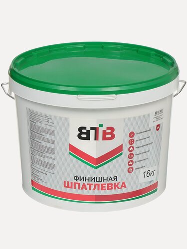 Изображение товара ВТВ, Шпатлевка финишная, готовая, для стен и потолков, белая, 16 кг