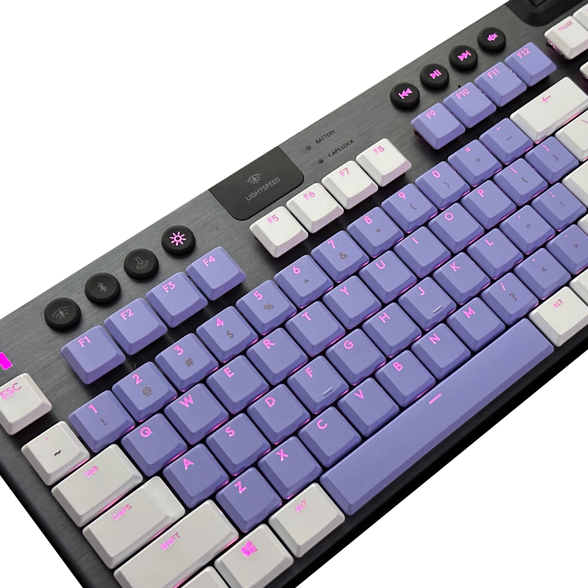Кастомные бело-фиолетовые клавиши для механической клавиатуры Logitech G913/G813/G915 (фиолетовая клавиша-пробел)