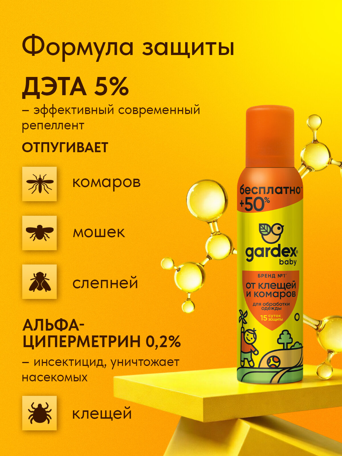 Средство от клещей и комаров Gardex Baby Аэрозоль для детей от 2 лет 150 мл — фото 1
