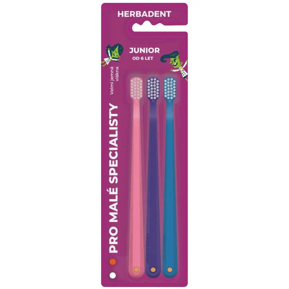 HERBADENT Набор детских очень мягких зубных щеток Junior 6+, 3 щетки в наборе