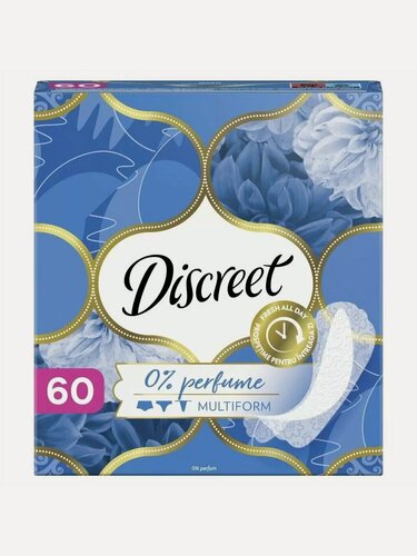 Изображение товара Ежедневные прокладки Discreet Deo Air Multiform Trio, 60 штук. Ультратонкие гигиенические средства без крылышек, 15.1 см.